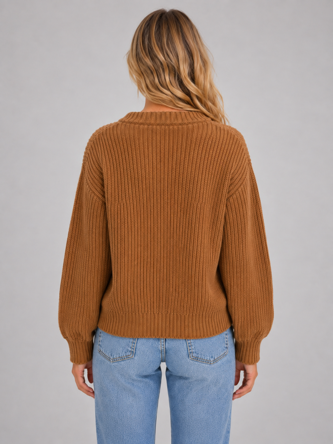 Women’s Ribbed Knit Cardigan with V-Neck and Button Front