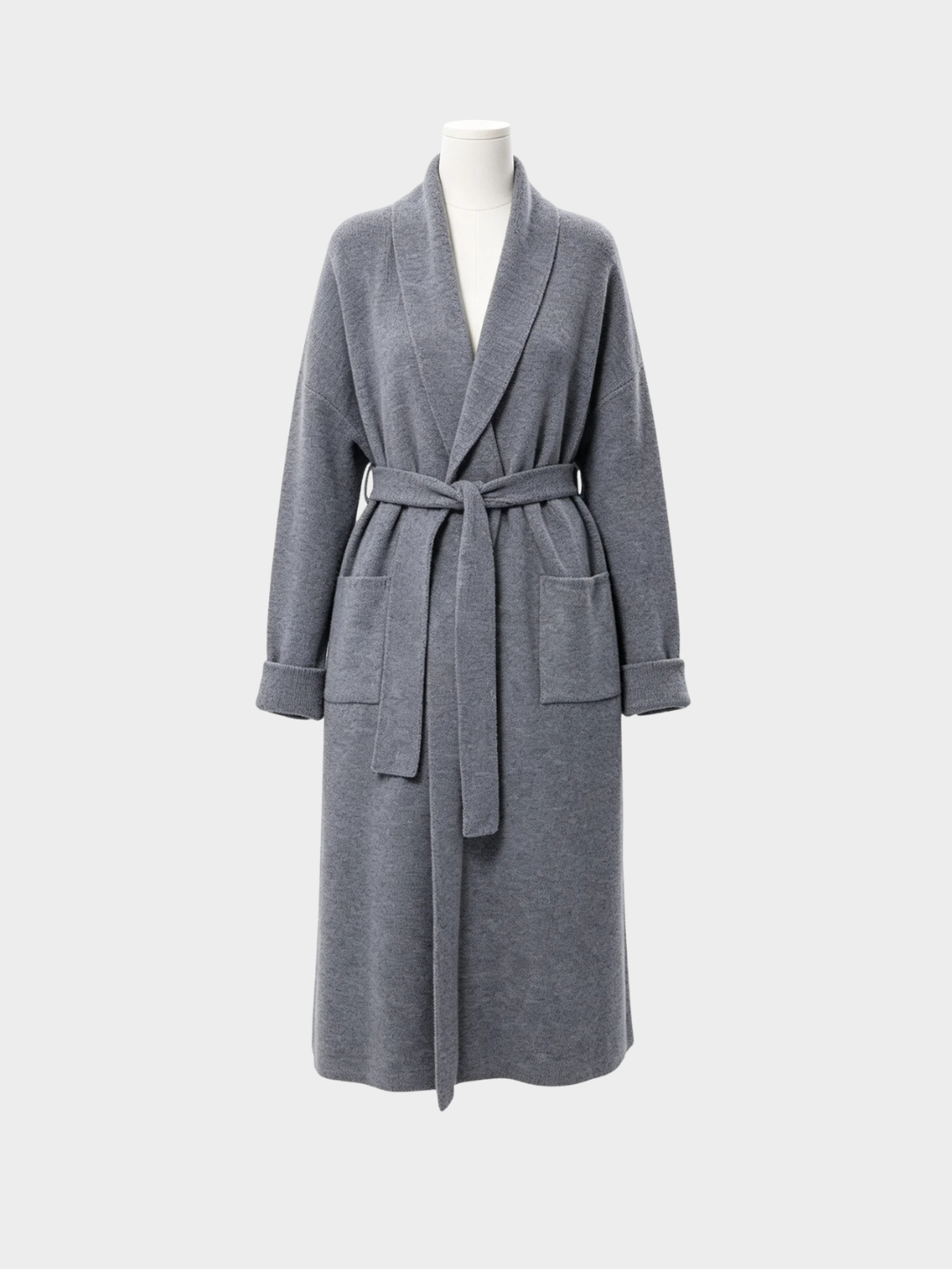 Women's Shawl-Collar Belted Long Wrap Cardigan