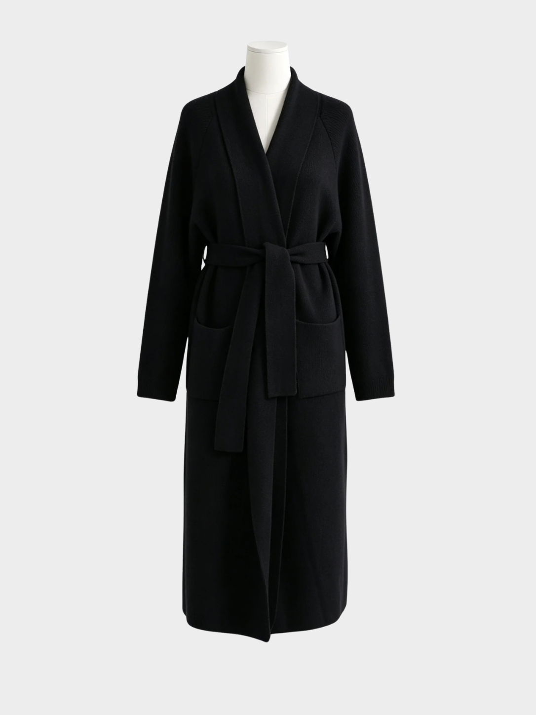 Women's Shawl-Collar Belted Long Wrap Cardigan