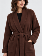 Women's Shawl-Collar Belted Long Wrap Cardigan