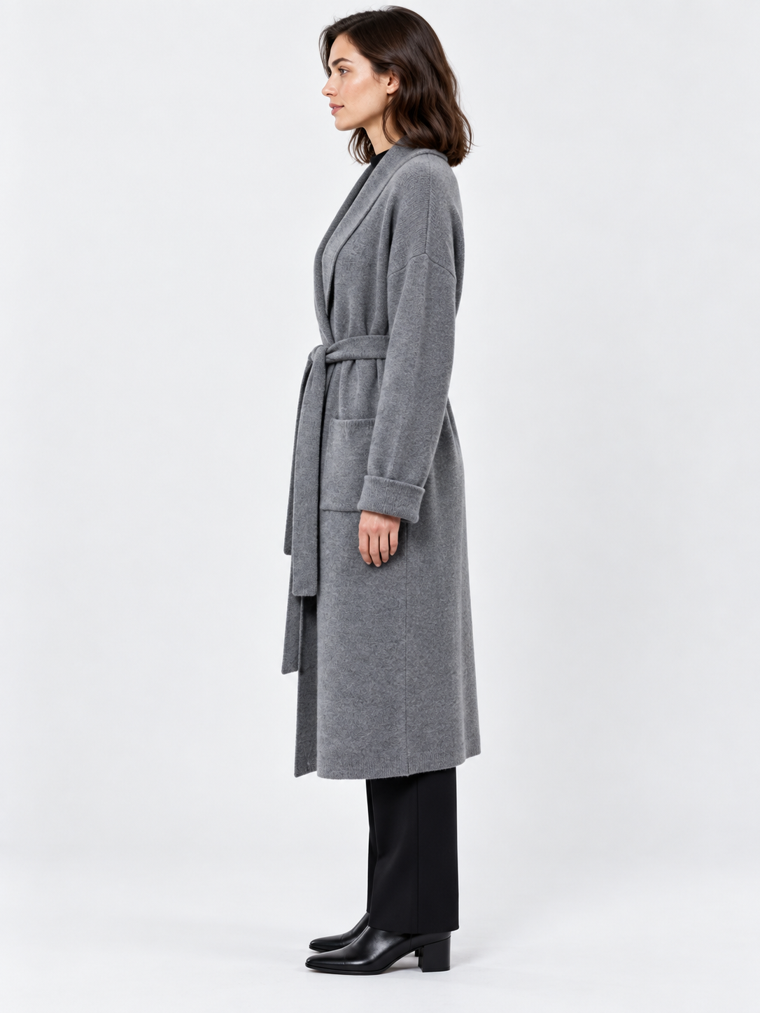 Women's Shawl-Collar Belted Long Wrap Cardigan