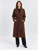 Women's Shawl-Collar Belted Long Wrap Cardigan