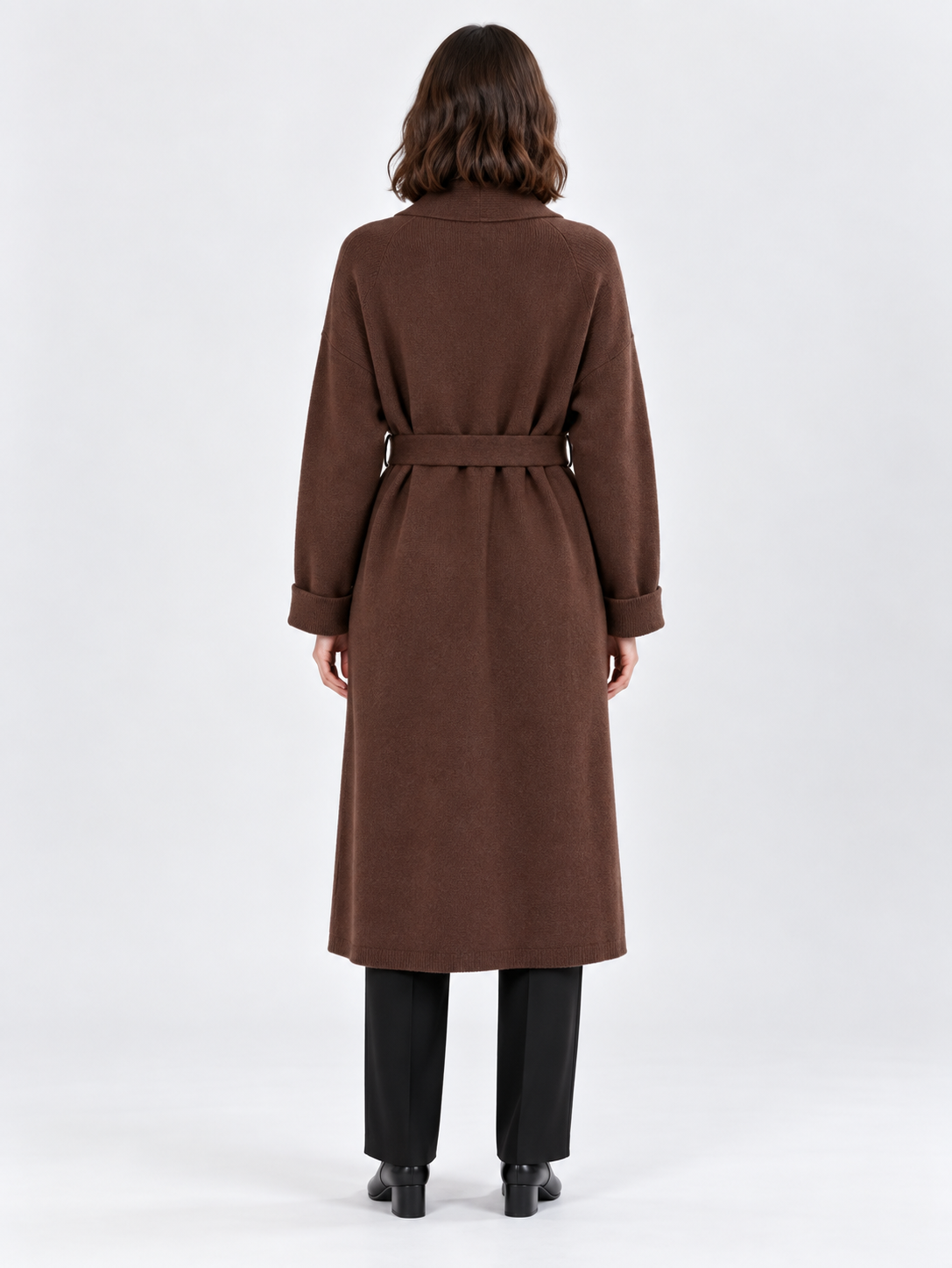 Women's Shawl-Collar Belted Long Wrap Cardigan
