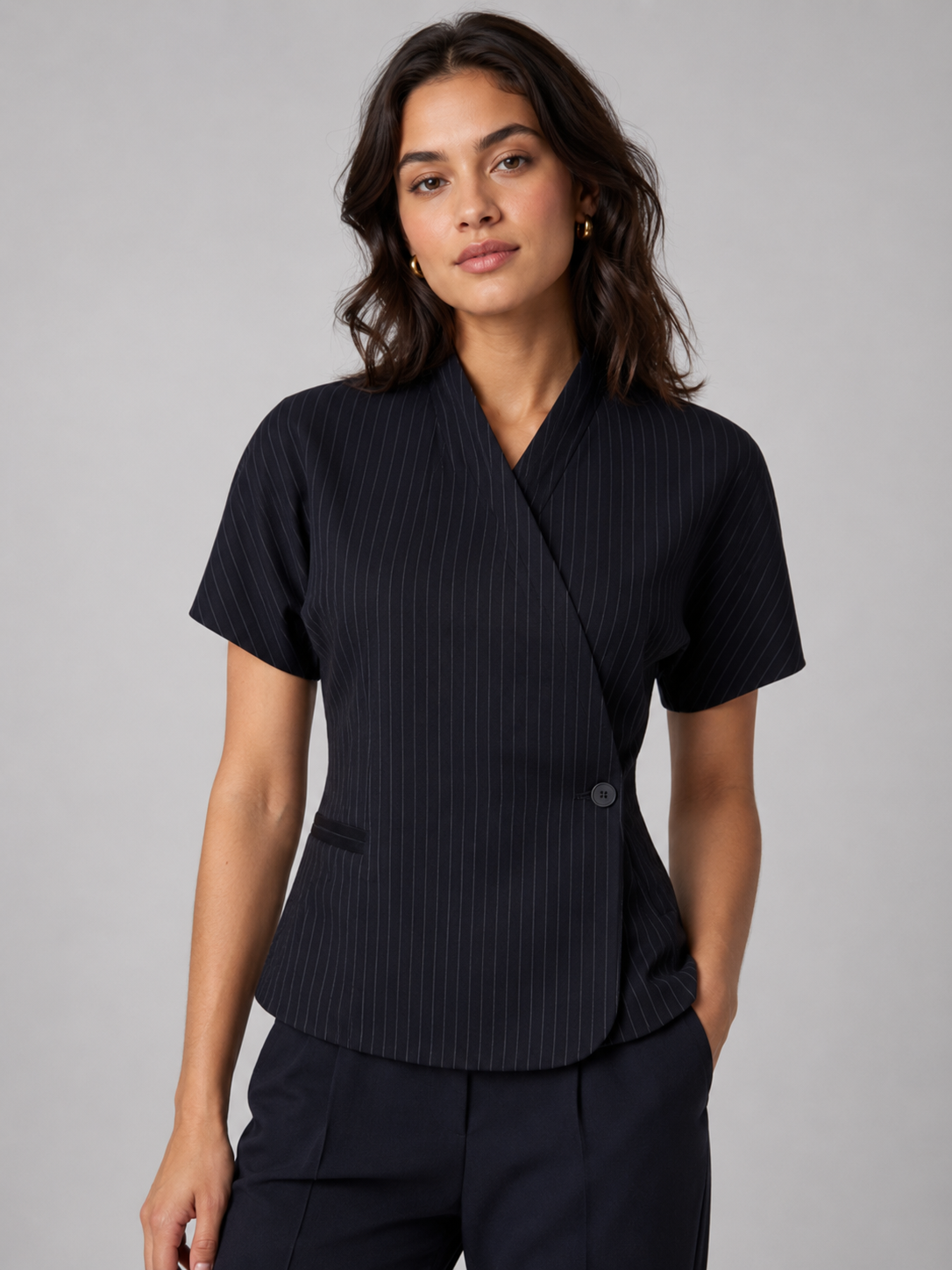 Women’s Short Sleeve Blazer with V-Neck