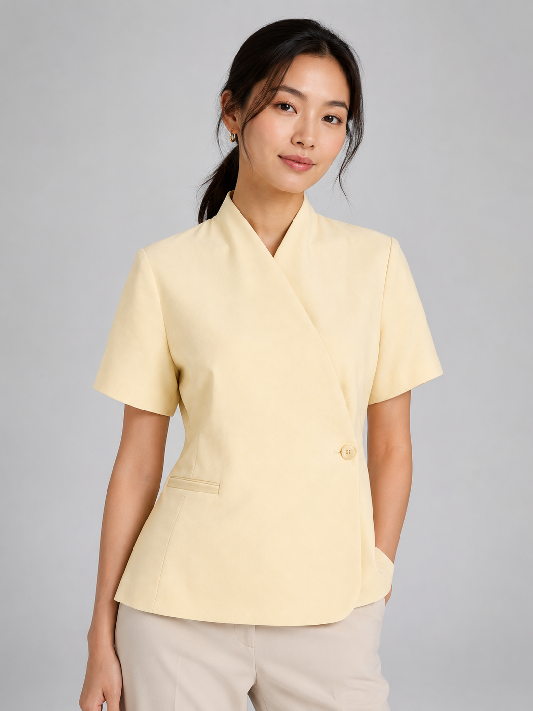 Women’s Short Sleeve Blazer with V-Neck