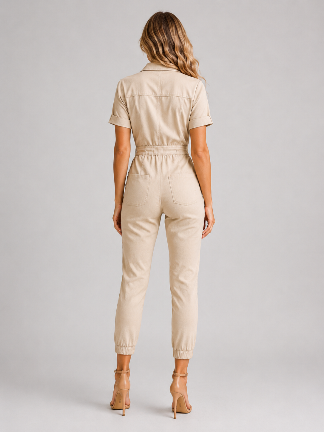 Women’s Short Sleeve Jumpsuit with Drawstring Waist