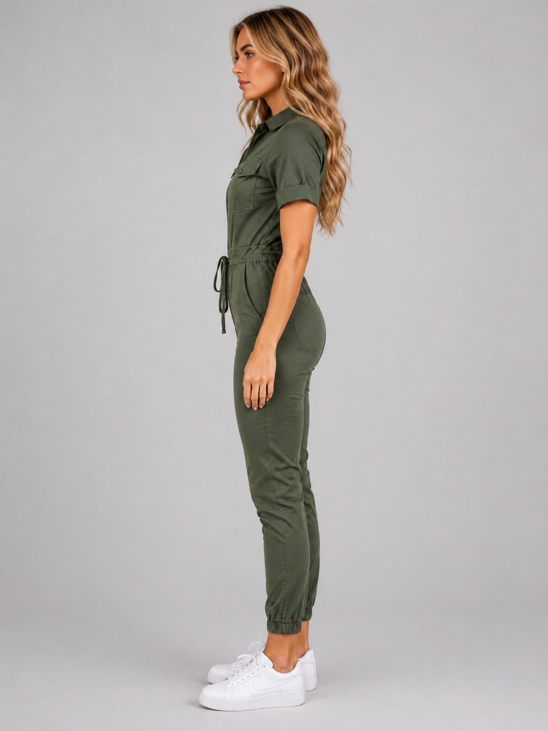 Women’s Short Sleeve Jumpsuit with Drawstring Waist
