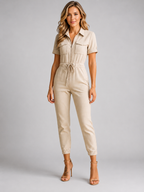 Women’s Short Sleeve Jumpsuit with Drawstring Waist