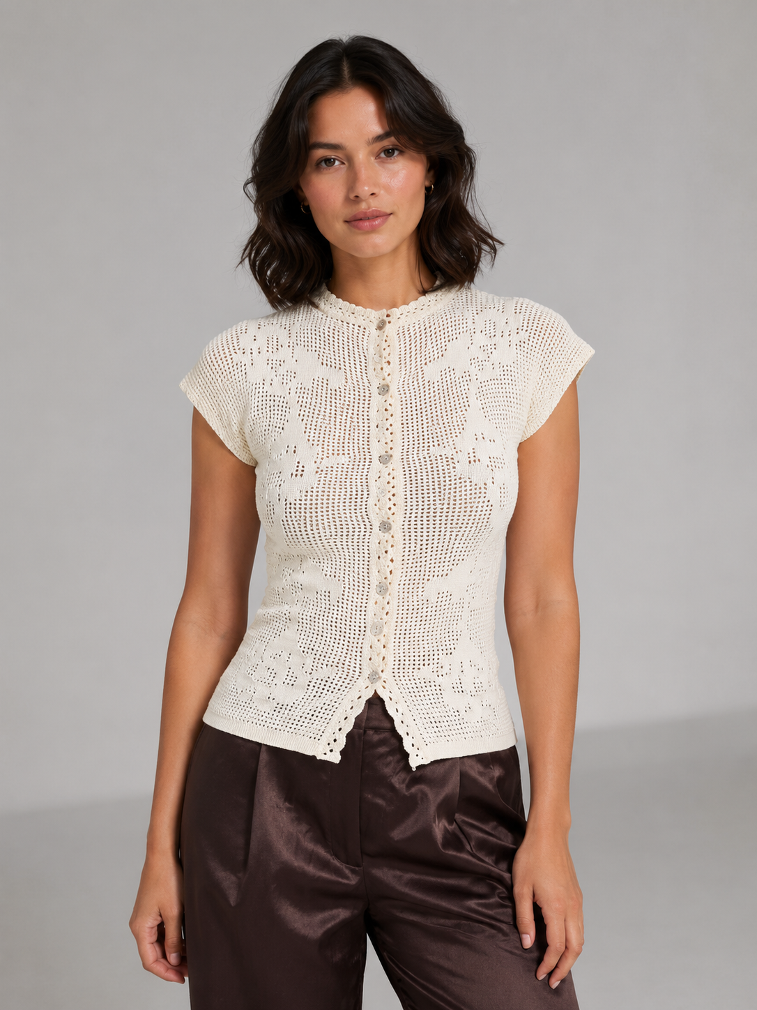 Women’s Short Sleeve Knit Cardigan with Button Front