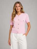 Women’s Short Sleeve Knit Cardigan with Round Neck