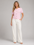 Women’s Short Sleeve Knit Cardigan with Round Neck