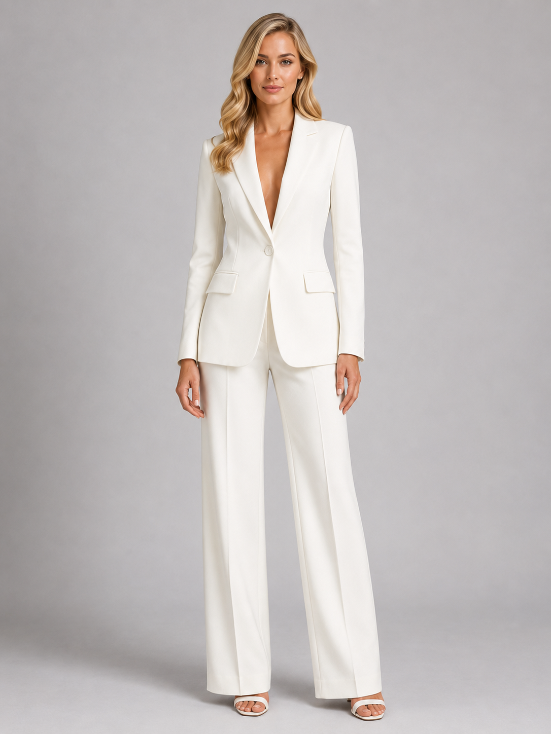 Women’s Single-Button Blazer and Wide-Leg Trouser Set