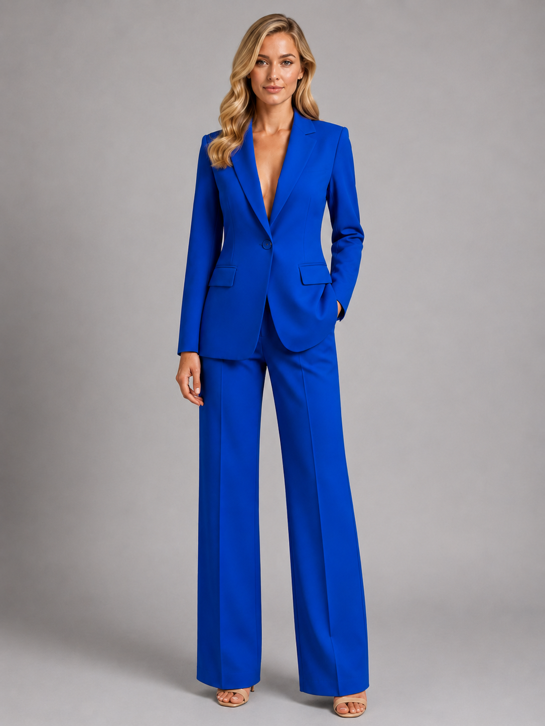 Women’s Single-Button Blazer and Wide-Leg Trouser Set