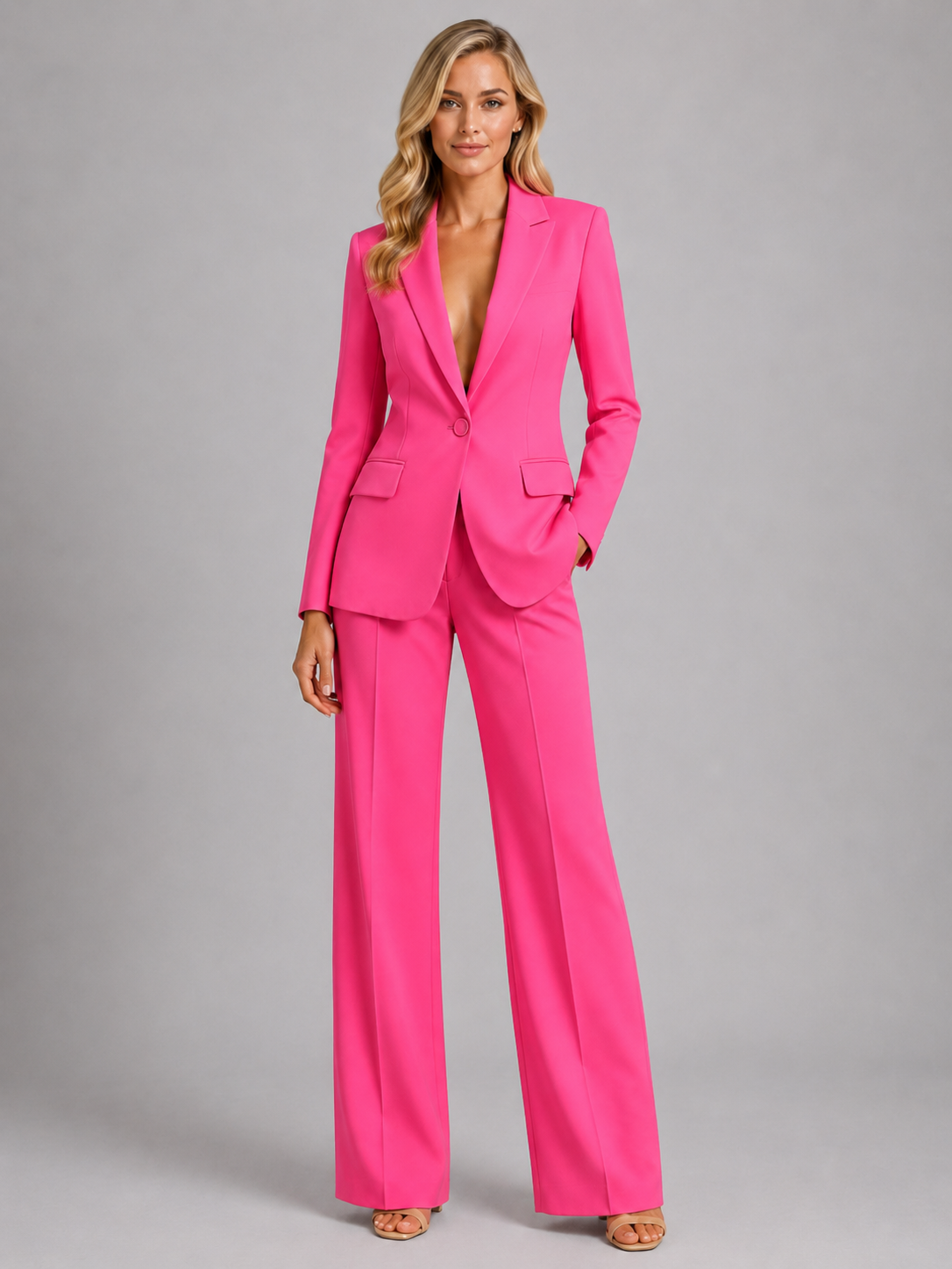 Women’s Single-Button Blazer and Wide-Leg Trouser Set