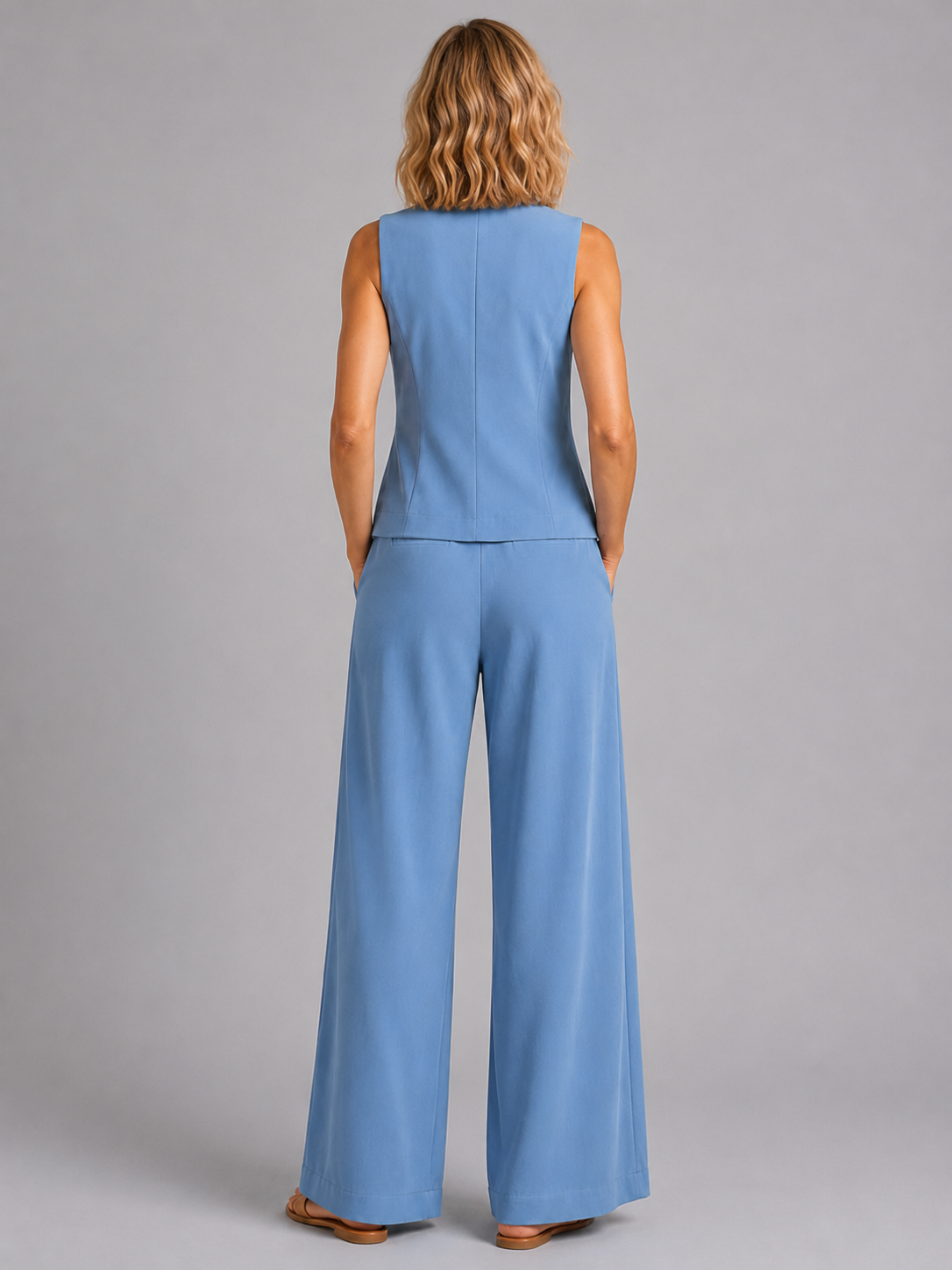 Women’s Sleeveless Waistcoat and Wide-Leg Trouser Set