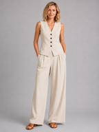 Women’s Sleeveless Waistcoat and Wide-Leg Trouser Set