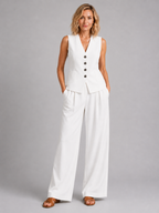 Women’s Sleeveless Waistcoat and Wide-Leg Trouser Set