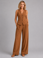 Women’s Sleeveless Waistcoat and Wide-Leg Trouser Set