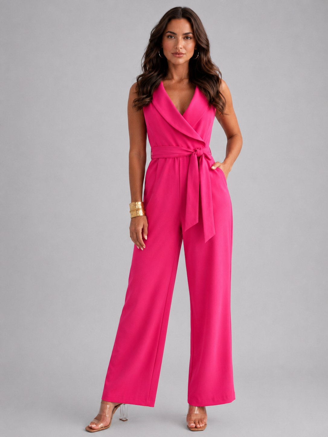 Women’s Sleeveless Wide-Leg Jumpsuit with Tie Waist