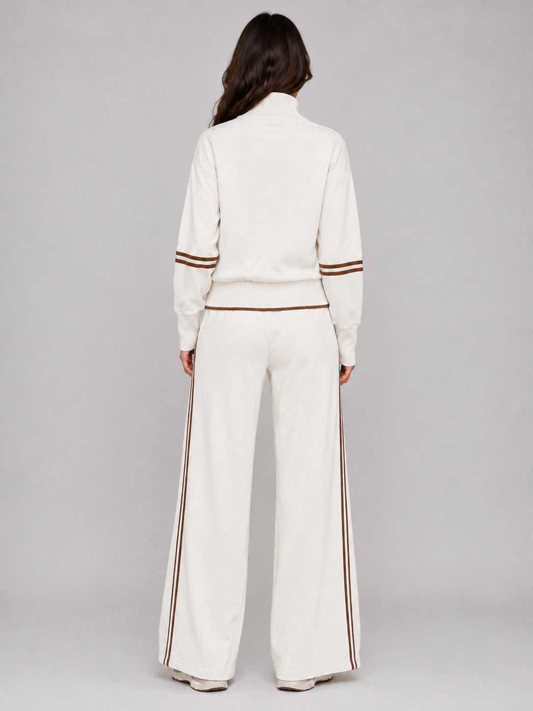 Women’s Two-Piece Lounge Set with Half Zip and Wide Leg Trousers