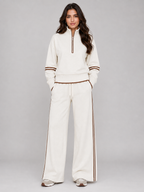 Women’s Two-Piece Lounge Set with Half Zip and Wide Leg Trousers