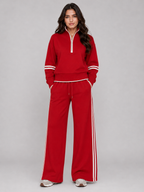Women’s Two-Piece Lounge Set with Half Zip and Wide Leg Trousers