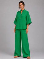 Women’s Two-Piece Set with Button-Front Top and Wide-Leg Trousers