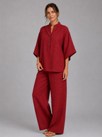 Women’s Two-Piece Set with Button-Front Top and Wide-Leg Trousers