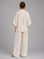 Women’s Two-Piece Set with Button-Front Top and Wide-Leg Trousers