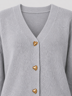 Women’s V-Neck Cardigan with Heart-Shaped Buttons