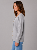 Women’s V-Neck Cardigan with Heart-Shaped Buttons