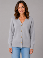 Women’s V-Neck Cardigan with Heart-Shaped Buttons