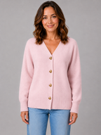 Women’s V-Neck Cardigan with Heart-Shaped Buttons