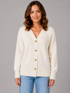 Women’s V-Neck Cardigan with Heart-Shaped Buttons