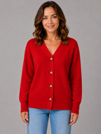 Women’s V-Neck Cardigan with Heart-Shaped Buttons