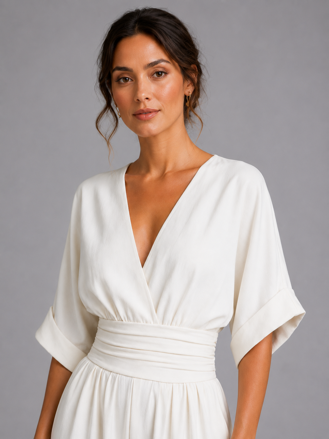 Women’s Wide-Leg Jumpsuit with V-Neck and Short Sleeves