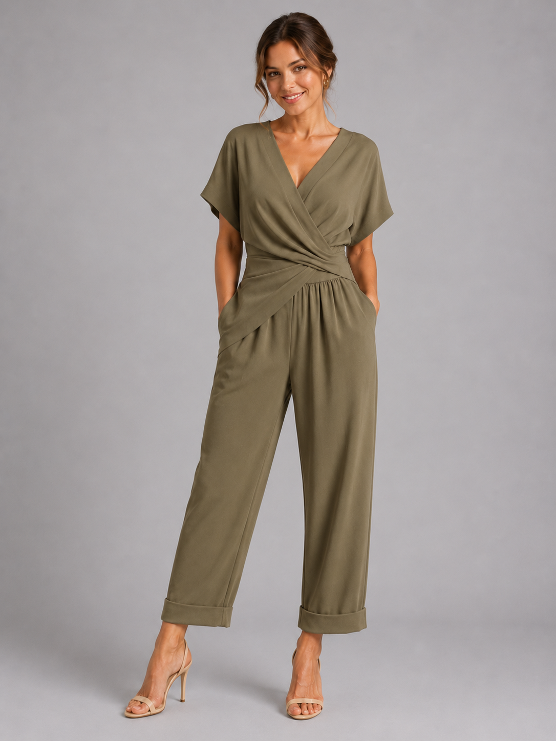 Women’s Wrap Front Top and Wide-Leg Trouser Set