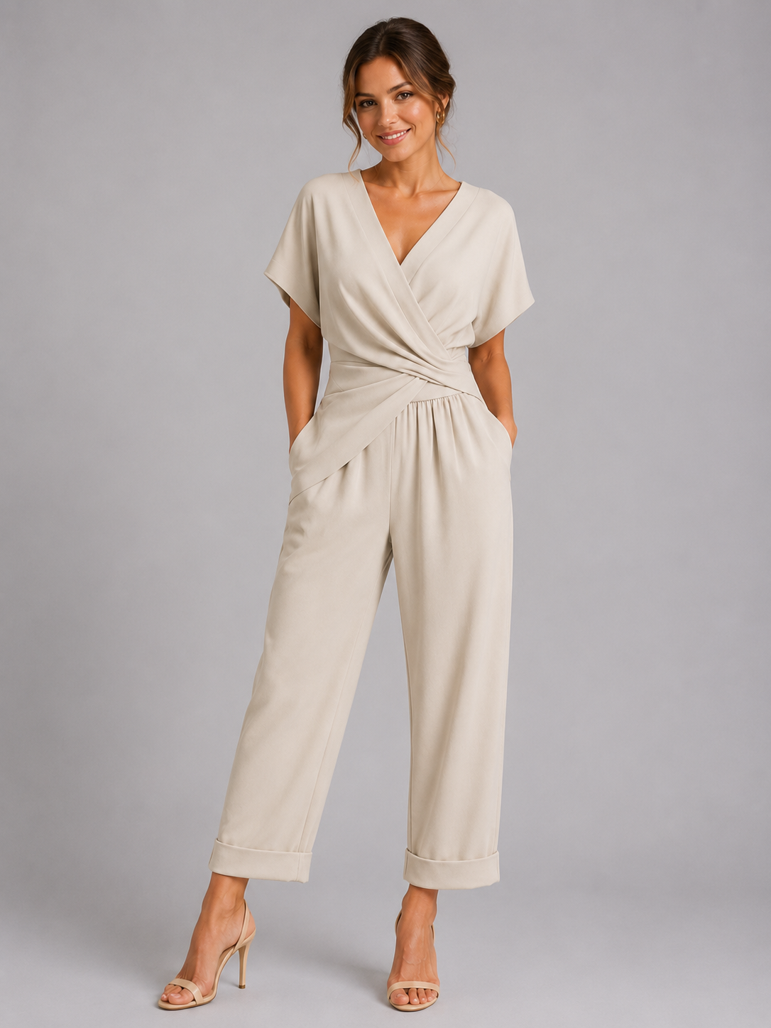 Women’s Wrap Front Top and Wide-Leg Trouser Set