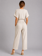 Women’s Wrap Front Top and Wide-Leg Trouser Set