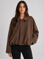 Women’s Zip-Front Bomber Jacket with Turn-Down Collar
