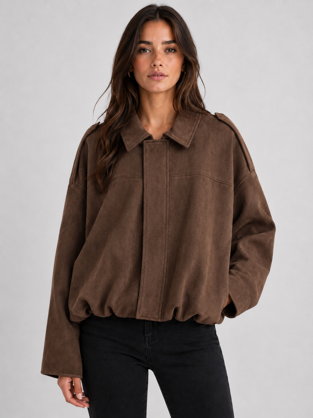 Women’s Zip-Front Bomber Jacket with Turn-Down Collar