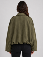 Women’s Zip-Front Bomber Jacket with Turn-Down Collar
