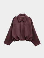 Women’s Zip-Front Bomber Jacket with Turn-Down Collar