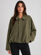 Women’s Zip-Front Bomber Jacket with Turn-Down Collar