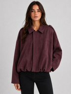 Women’s Zip-Front Bomber Jacket with Turn-Down Collar