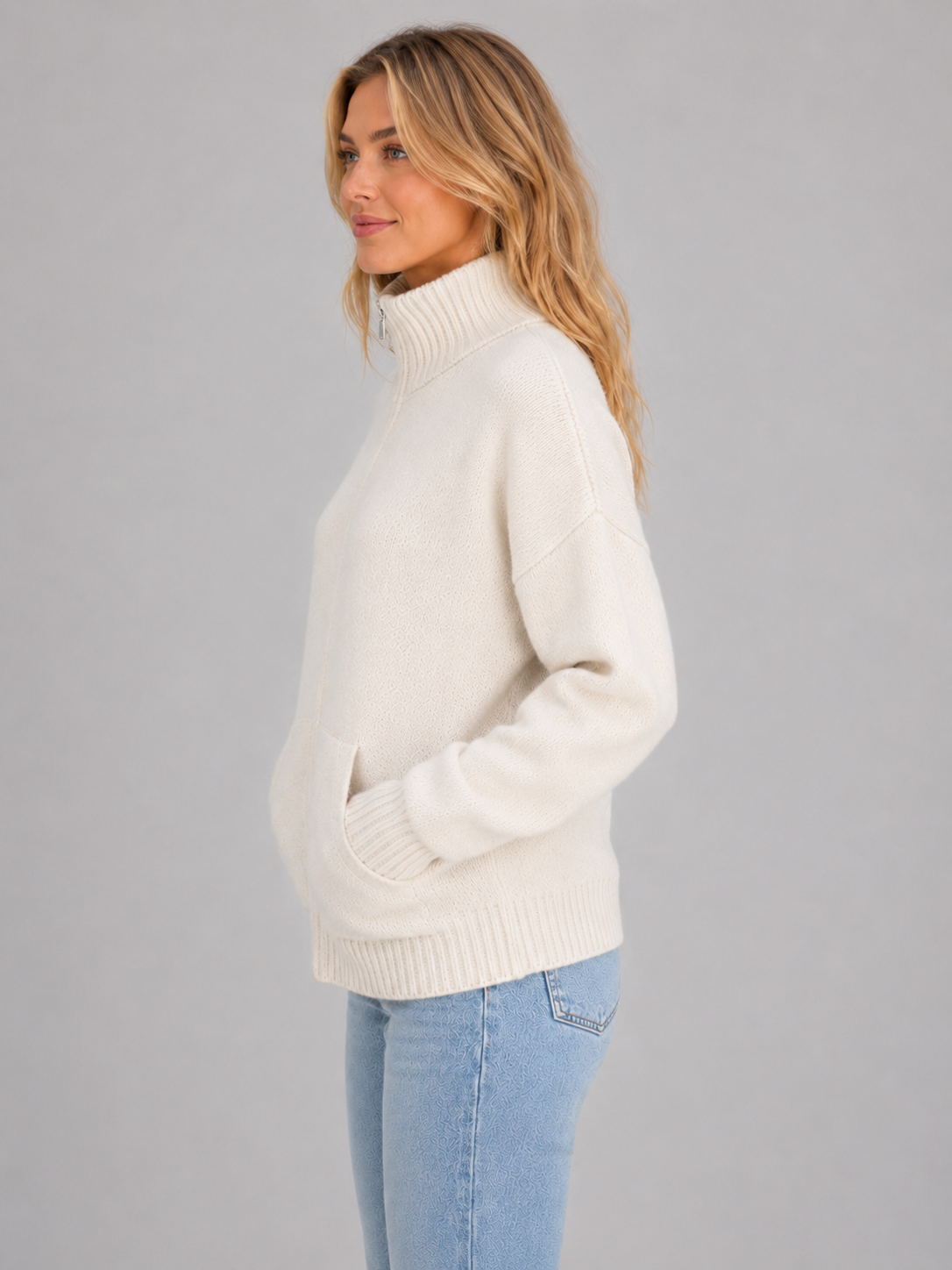 Women’s Zip Knit Cardigan with Funnel Neck